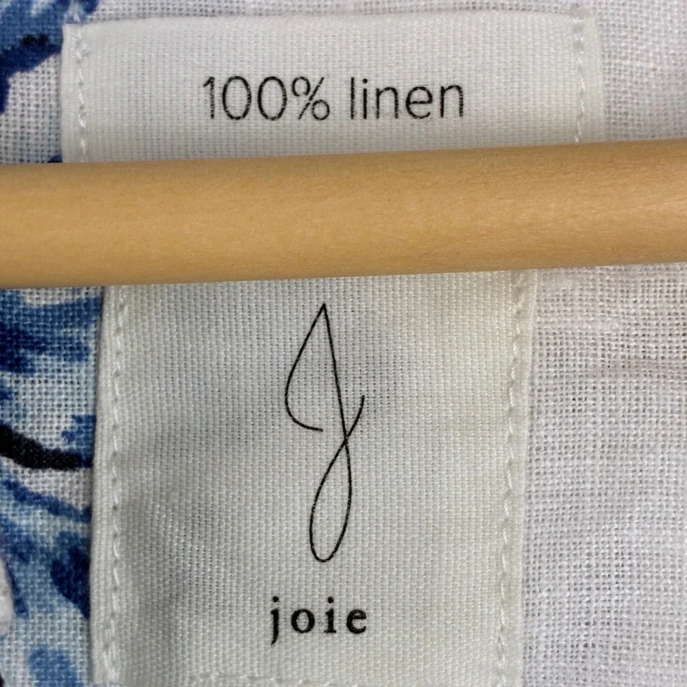 Joie XL 100% Linen Blue Floral Sleeveless Split Neck Button Front Blouse - Picture 7 of 8